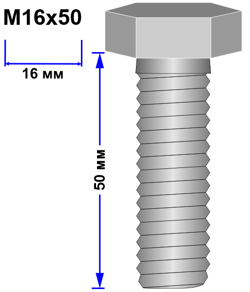 Болт М16х50 DIN 933